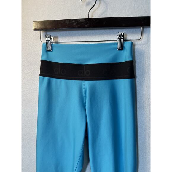 ALO Yoga High Waist Fitness Legging in Blue Splash and Black Logo Band Size S - Picture 3 of 11